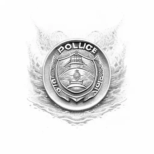 A Police Badge Surrounded By Waves And A Boat