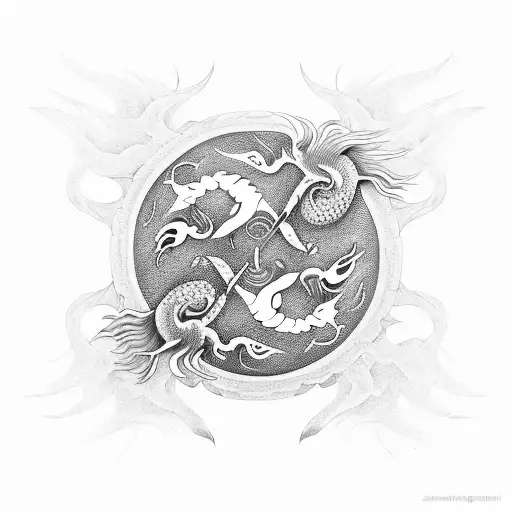 Yin And Yang Of A Dragon And Phoenix