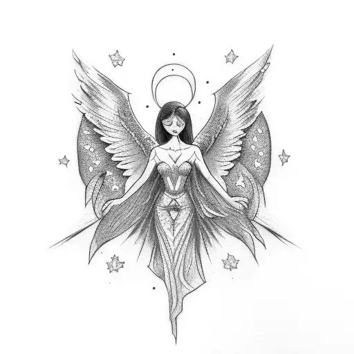 Angel Tattoo With Mom And Stars