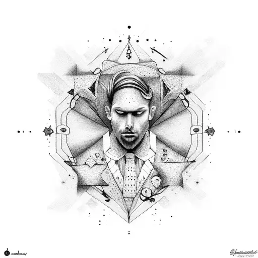 A Surrealistic Portrait Of Patrick Estrela In Dotwork Style