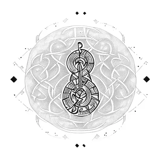 A Dotwork Tattoo Of A Viking Rune Stone With Music Notes Intertwining