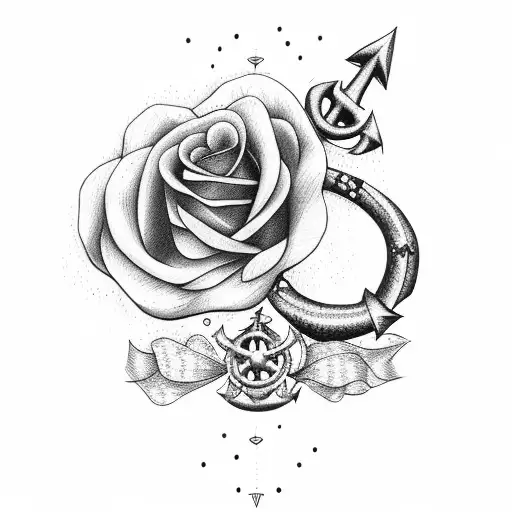 Navy Anchor With Rose Wrapped Around