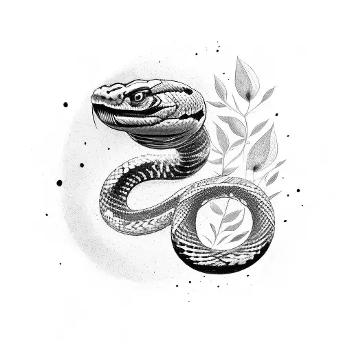 Angry Colorful Cobra Snake With Some Banboo Leaves Around Him