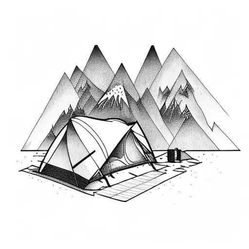 A Scenic Campsite Nestled In The Mountains With A Guitar And A Bonfire