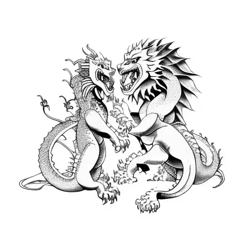 Dragon And Lion Fighting Together