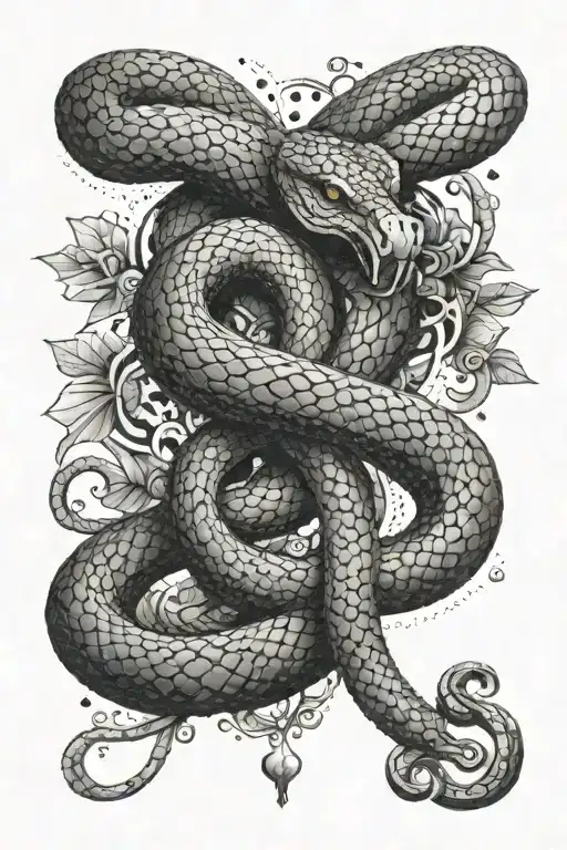 Intricate Dotwork Design Of A Snake Coiled Around A Key To Symbolize Unlocking Secrets In Solitude