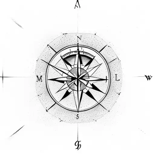 A Mountain Landscape With A Compass Rose In The Foreground