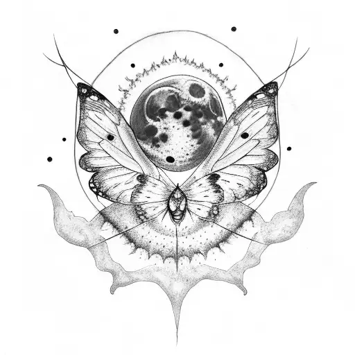 Spine Tattoo Moon With Butterflies And Thunderstorm