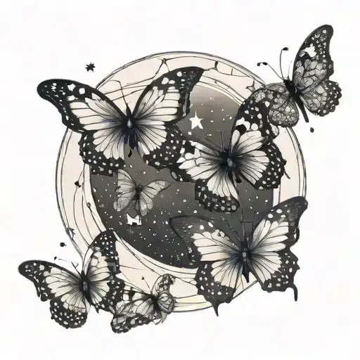 Butterflies Carrying The Phases Of The Moon Across A Starry Night Sky