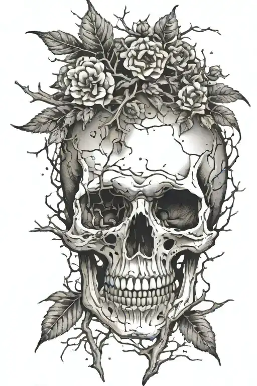 An Intricate Dotwork Design Of A Skull With Tree Branches Growing Out Of It