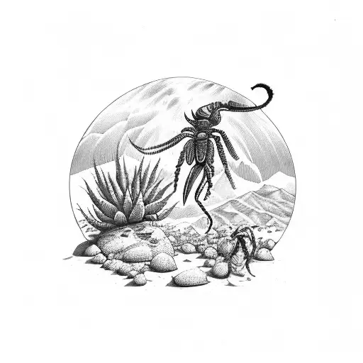 A Cactus And Scorpion Intertwined With A Kokopelli Person In A Desert Setting