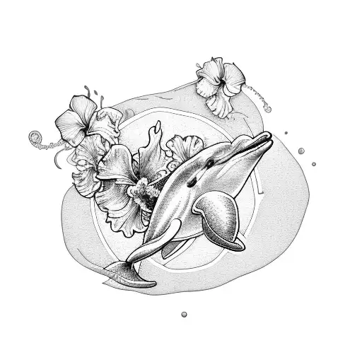 Dolphin With Hibiscus Flowers