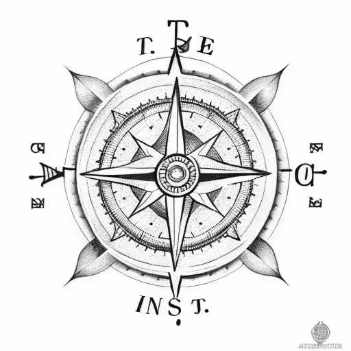 Create A Tattoo Featuring A Nautical Compass With Money Symbols Incorporated