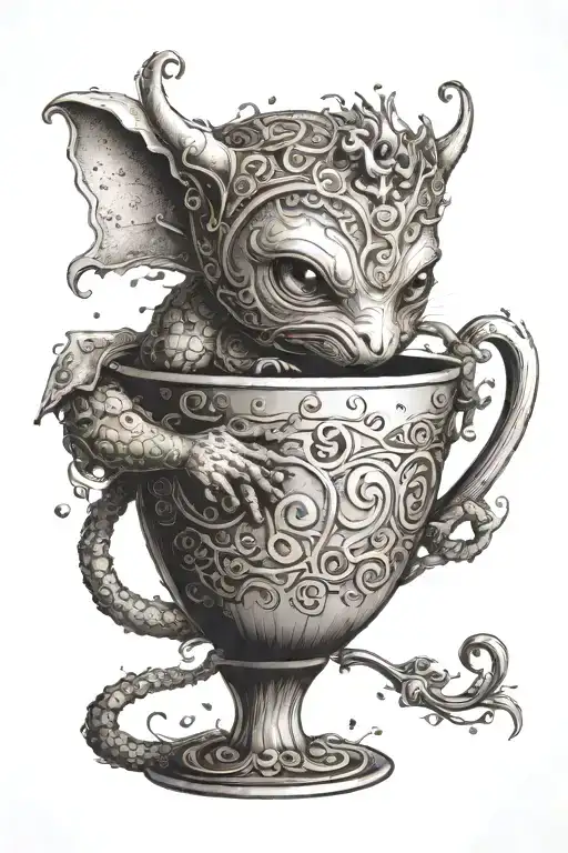 A Fantasy Creature Playing A Coffee Cup Like A Musical Instrument