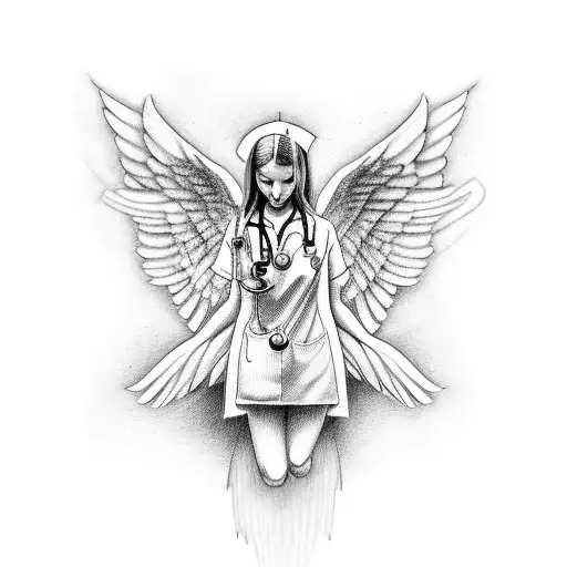 A Nurse Angel Descending From The Sky With A Stethoscope
