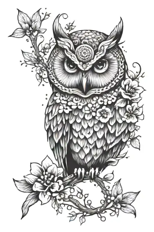 Owl With Flowers Intertwined