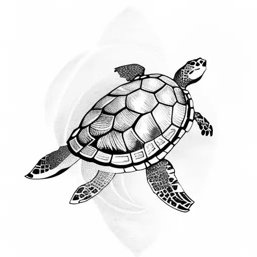 Turtle In Sea With Sunset