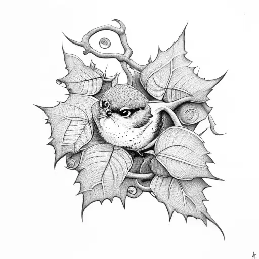 Wren On Ivy Vine With Sunshine