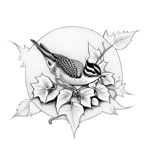 Carolina Wren On Ivy Vine With Sun Rays