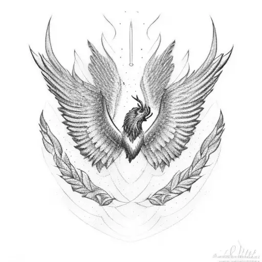Pheonix Wings With Crown In The Middle