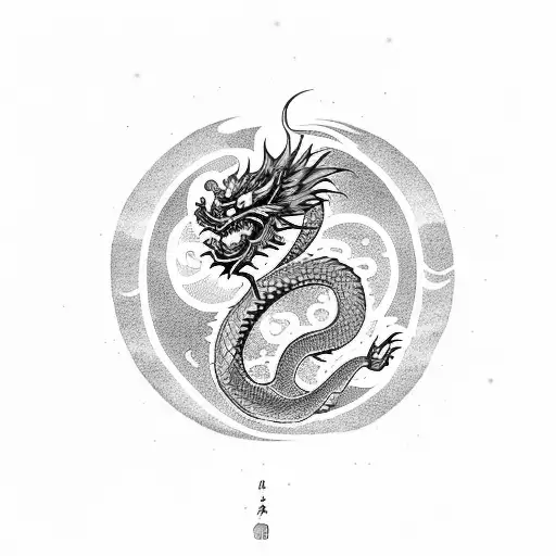 Chinese Dragon With The Sun And The Moon