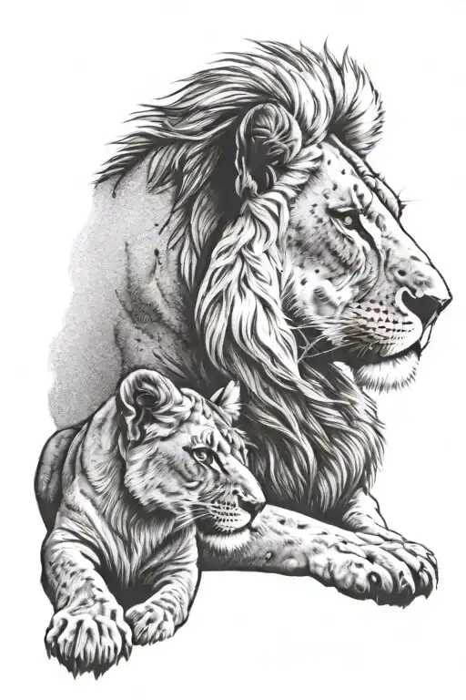 Lioness With Lion Cub