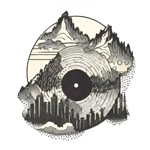 Vinyl Record With A Mountain In It And An Upside Down City In It