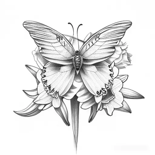 Butterfly With Daffodil And Roses In Wing