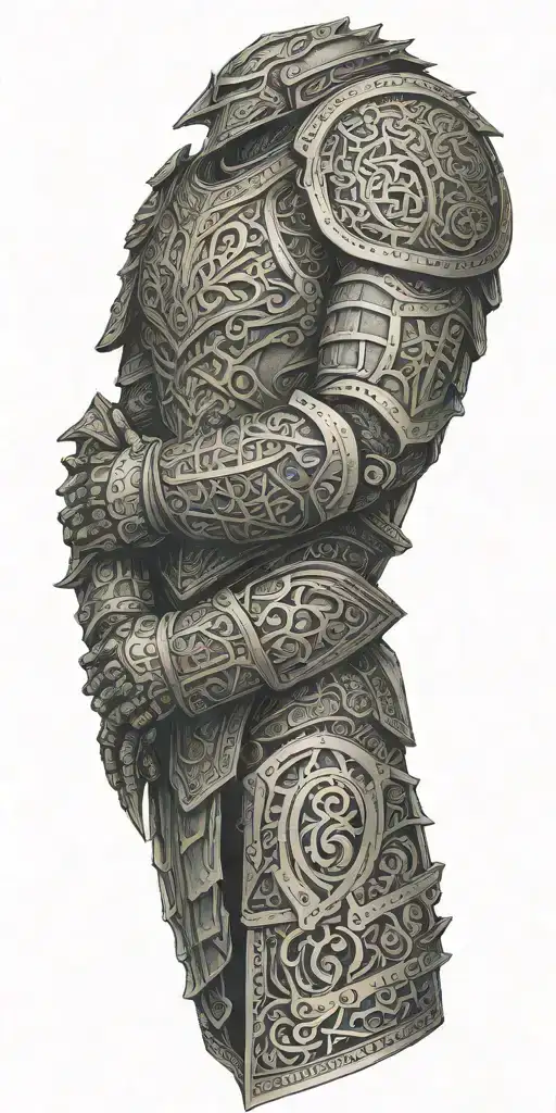 An Intricate Armor-themed Tattoo With Poetic Verses Woven Into The Design