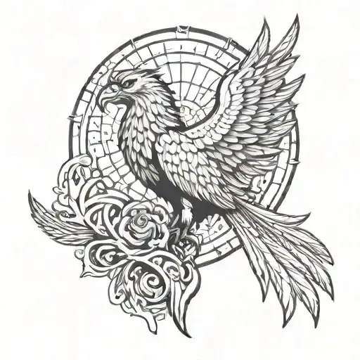 A Majestic Phoenix Rising From The Ashes With Egyptian Symbols Incorporated