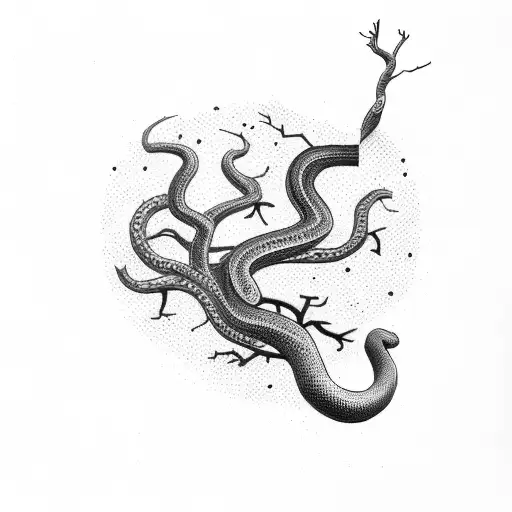 Snake In A Dead Tree Biting A Heart