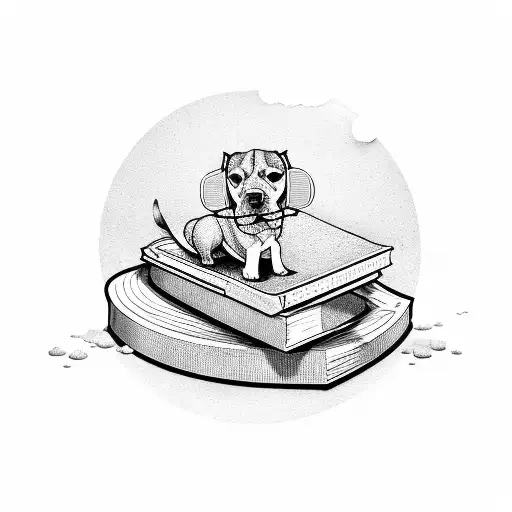 A Dog Sitting On A Pile Of Books With A Musical Score In The Background