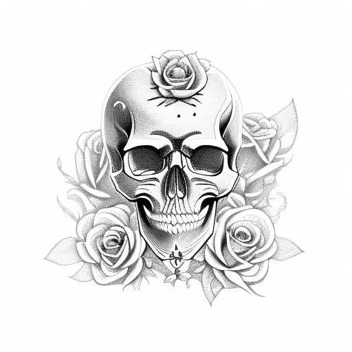 Skull Com Corvo E Rosas