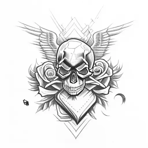 Skull With Crow On Top And Roses