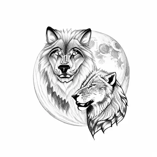 A Wolf And A Lion Playing Chess Under A Full Moon