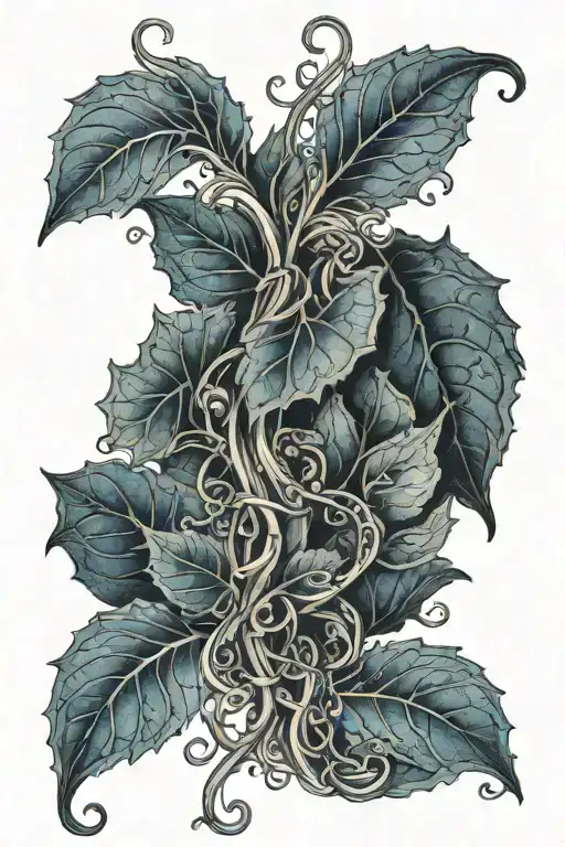 Long Vine Growing With Blue Leaves Intertwined