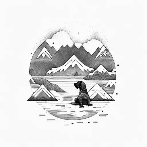 Dog In Front Of A Lake And Mountains