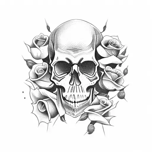 Skull With Krown And A Rose