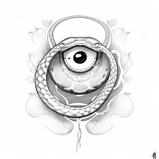 An Apple With An Eye And There's A Snake Surrounding It