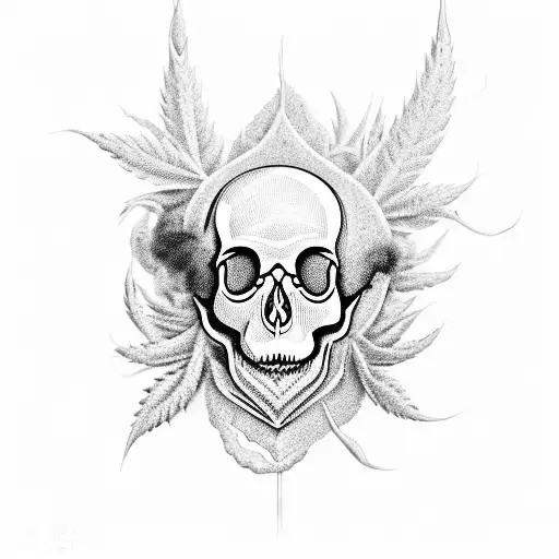 A Stylized Cannabis Plant With Smoke Forming The Shape Of A Skull