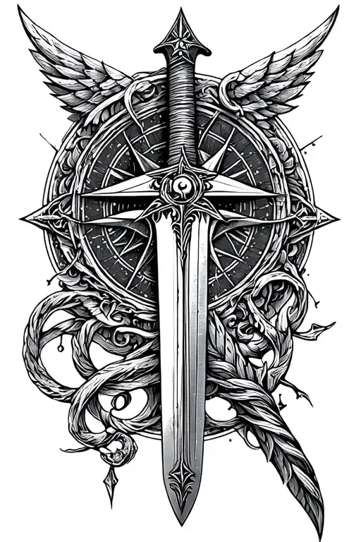 Long Sword With Devine Intervention And Compass Rose Intertwined