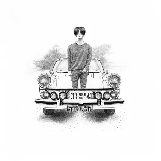 A Portrait Of A Bts Member With A Vintage Car In The Background