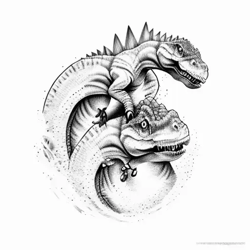 Mom And Two Baby Dinosaurs