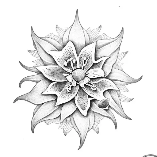 Sun Shining On A Lily Flower Surrounded By Laurel Leaves