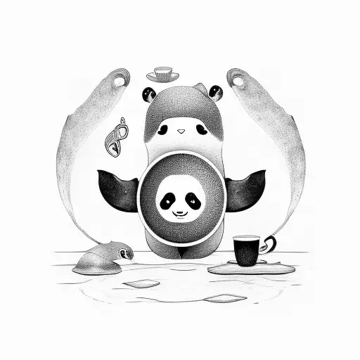 Panda With Mustache Drinking Coffee And Ilistening Music Has A Whale Tail Necklace