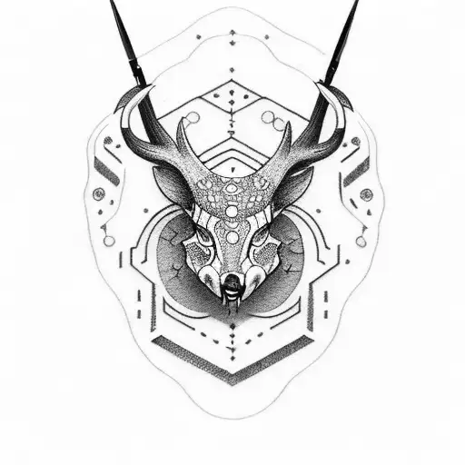 Design A Dotwork Tattoo That Combines Hunting And Military Symbols