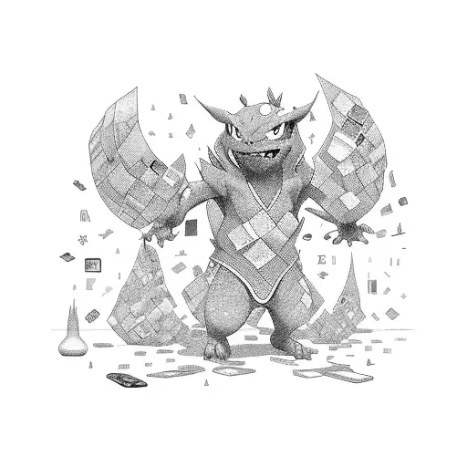 A Taxi Cab Driving Through A Vibrant Cityscape Made Of Books And Pokemon Characters