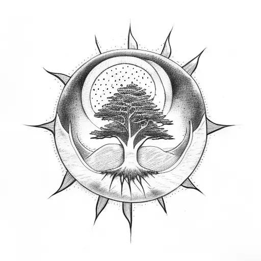 Sun And Moon Tree And Root