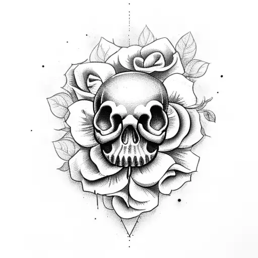 Heart In A Skull And Withered Roses