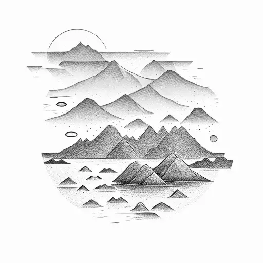 A Majestic Mountain Range Reflected In The Calm Waters Of A Beach